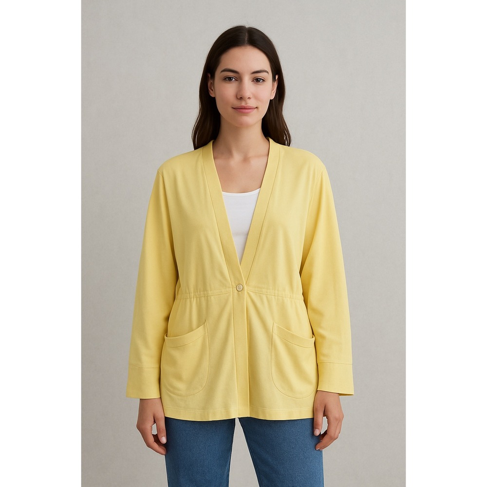 Carole Hochman Rope Yellow Cotton Cardigan Jacket Cozy Loungewear Size L